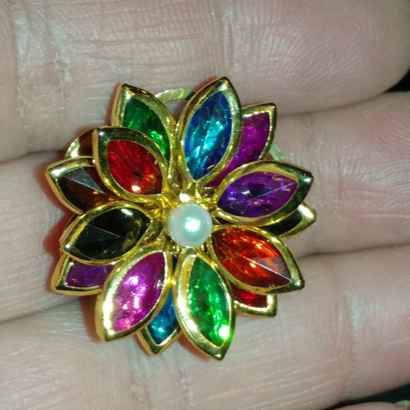 MULTI-COLOR NAVETTE CLUSTER EARRINGS - VINTAGE CLIP-ON - Picture 5 of 5